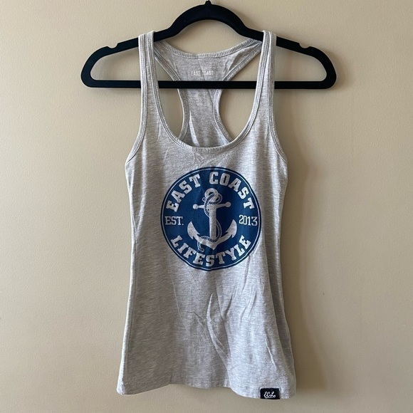 𝅺⭐️2 FOR $20⭐️ East COAST LIFESTYLE Grey Racerback Tank Top. XS - Picture 5 of 9